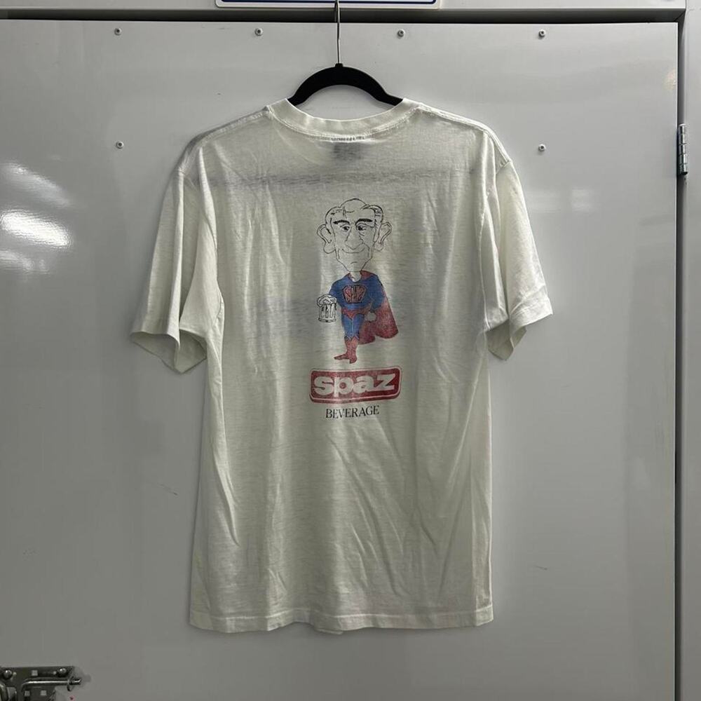 VTG 80s Spaz Beverage T-Shirt with cartoon character graphic